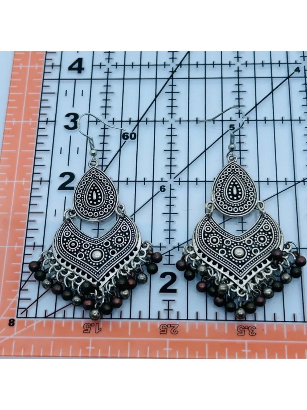 Boho Silver Chandelier Earrings Dangle Fringe Ethnic Beaded Statement Gypsy Drop